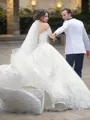 Ethereal Ball-Gown Princess Off-the-Shoulder Short Sleeves Court Train Tulle Wedding Dress