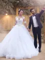 Ball-Gown Princess Sweetheart Breathtaking Long Sleeves Court Train Tulle Wedding Dress