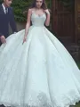 Ball-Gown Princess Spaghetti Straps Sleeveless Sweep Train Cinderella Tulle Wedding Dress With Lace