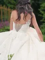 Ball-Gown Princess Spaghetti Straps Sleeveless Sweep Train Cinderella Tulle Wedding Dress With Lace