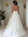 A-line Princess Feminine Off-the-Shoulder Long Sleeves Sweep Train Tulle Wedding Dress
