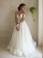 A-line Princess Feminine Off-the-Shoulder Long Sleeves Sweep Train Tulle Wedding Dress