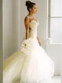 Trumpet/Mermaid Spaghetti Straps Sleeveless Sensual Court Train Open Back Tulle Wedding Dress With Applique