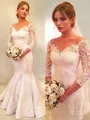 Trumpet/Mermaid Off-the-Shoulder 3/4 Sleeves Court Train Head-turning Satin Wedding Dress