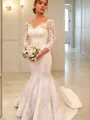 Trumpet/Mermaid Off-the-Shoulder 3/4 Sleeves Court Train Head-turning Satin Wedding Dress