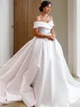 A-line Pretty Off-the-Shoulder Sleeveless Chapel Train Satin Wedding Dress