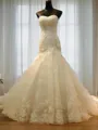 Trumpet/Mermaid Sweetheart Sleeveless Court Train Tulle Curvaceous Wedding Dress With Applique