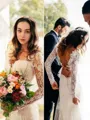 Sheath/Column V-Neck Contemporary Long Sleeves Court Train Lace Wedding Dress With Applique
