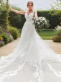 A-line Princess V-Neck Sleeveless Court Train Open Back Tulle Sophisticated Wedding Dress