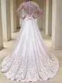A-line Fashion V-Neck Long Sleeves Sweep Train Satin Wedding Dress