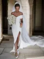 Sheath/Column Off-the-Shoulder Sleeveless Chapel Train Clean-lined Charmeuse Wedding Dress