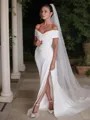 Sheath/Column Off-the-Shoulder Sleeveless Chapel Train Clean-lined Charmeuse Wedding Dress