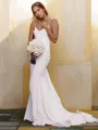 Sheath/Column V-Neck Sleeveless Court Train Contemporary Open Back Stretch Crepe Wedding Dress