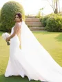 Sheath/Column V-Neck Sleeveless Court Train Contemporary Open Back Stretch Crepe Wedding Dress