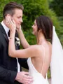 Sheath/Column V-Neck Sleeveless Court Train Contemporary Open Back Stretch Crepe Wedding Dress