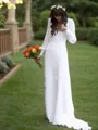 A-line Stylish V-Neck Long Sleeves Sweep Train Chiffon Wedding Dress