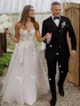 A-line Princess Feminine Sweetheart Sleeveless Sweep Train Tulle Wedding Dress