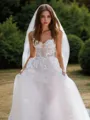 A-line Princess Feminine Sweetheart Sleeveless Sweep Train Tulle Wedding Dress