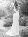 Sheath/Column V-Neck Sleeveless Court Train Flattering Silk like Satin Wedding Dress