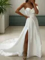 A-line Sweetheart Sleeveless Court Train Dreamy Satin Wedding Dress