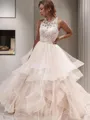 A-line Princess Scoop Sleeveless Floor-Length Tulle Perfect Wedding Dress