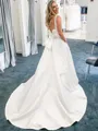 A-line V-Neck Sleeveless Court Train Satin Exquisite Wedding Dress