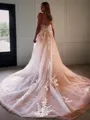 A-line Refined V-Neck Sleeveless Chapel Train Lace Wedding Dress