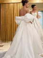 A-line Sweetheart Sleeveless Sweep Train Chic Satin Wedding Dress
