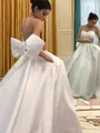A-line Sweetheart Sleeveless Sweep Train Chic Satin Wedding Dress