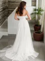 A-line Princess V-Neck Sleeveless Pretty Sweep Train Tulle Wedding Dress
