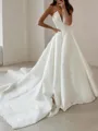 A-line V-Neck Sleeveless Sweep Train Charming Satin Wedding Dress