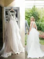 A-line Princess Straps Sleeveless Sweep Train Stunning Tulle Wedding Dress