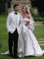 A-line Off-the-Shoulder Sleeveless Classic Cathedral Train Satin Wedding Dress