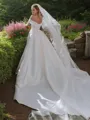 A-line Off-the-Shoulder Sleeveless Classic Cathedral Train Satin Wedding Dress