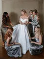 A-line Off-the-Shoulder Sleeveless Classic Cathedral Train Satin Wedding Dress