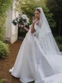 A-line Off-the-Shoulder Sleeveless Classic Cathedral Train Satin Wedding Dress