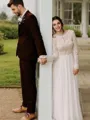 A-line Scoop Long Sleeves Stylish Sweep Train Lace Wedding Dress