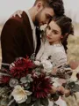 A-line Scoop Long Sleeves Stylish Sweep Train Lace Wedding Dress