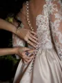 Ball-Gown V-Neck Splendid Long Sleeves Court Train Satin Wedding Dress With Lace