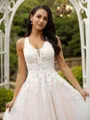 A-line V-Neck Timeless Sleeveless Court Train Tulle Wedding Dresses