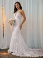 Sheath/Column Scoop Exquisite Sleeveless Court Train Lace Wedding Dresses