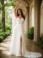 A-line V-Neck Classic Sleeveless Court Train Chiffon Wedding Dresses