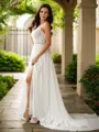 A-line V-Neck Classic Sleeveless Court Train Chiffon Wedding Dresses