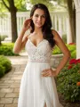 A-line V-Neck Classic Sleeveless Court Train Chiffon Wedding Dresses