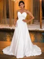 A-line Sweetheart Chic Sleeveless Sweep Train Satin Wedding Dresses