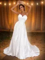 A-line Sweetheart Chic Sleeveless Sweep Train Satin Wedding Dresses