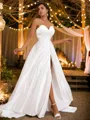 A-line Sweetheart Chic Sleeveless Sweep Train Satin Wedding Dresses