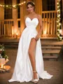 A-line Sweetheart Chic Sleeveless Sweep Train Satin Wedding Dresses