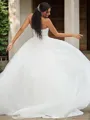 A-line Sweetheart Sleeveless Sweep Train Lace Trendy Wedding Dresses
