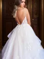 A-line V-Neck Tulle Enchanting Floor-Length Wedding Dress With Appliques Lace